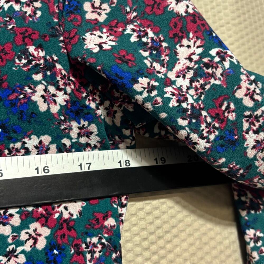 Promod Floral Mini Dress | Size 4 (US) | 3/4 Sleeve Teal Blue Multi Print - Picture 8 of 10
